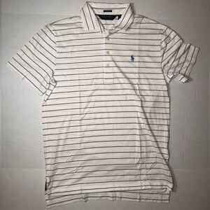 Polo by Ralph Lauren Men's Cream and Brown Striped Polo Shirt